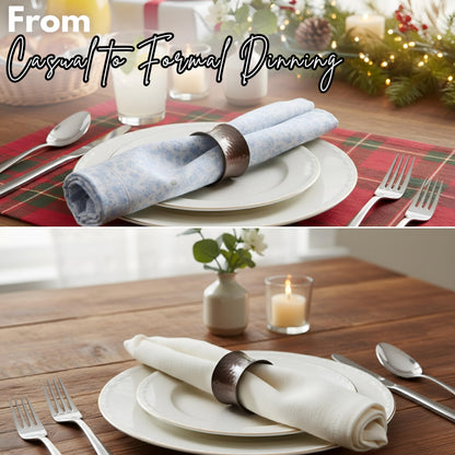 Decorative Metal Drum Napkin Rings Set of 12 - Modern Napkin Holders, Hammered Napkin Rings for Party Decoration, Dinning Table, Everyday, Family Gatherings (Bronze) - ALPHA Living HOME