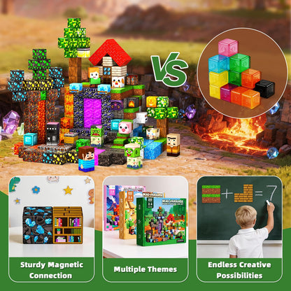300PCS Magnetic Blocks, Magnetic Building Cube Set for Kids Ages 3+, Constructions STEM Stacking Tiles Toy Building Birthday Gifts for Boys Girls