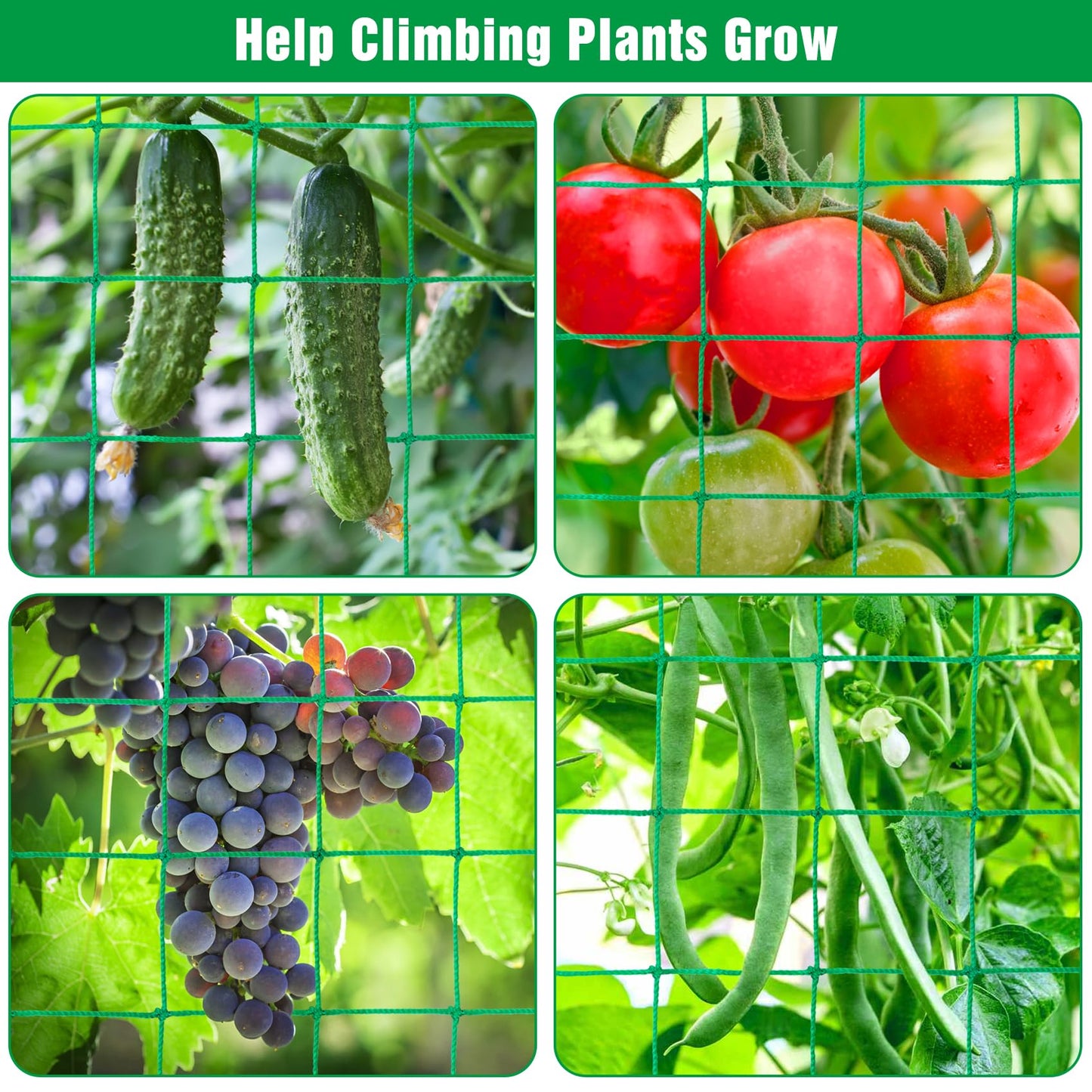 Unves Garden Trellis for Climbing Plants, 16.4 x 6.6 Ft Garden Trellis Heavy Duty Plant Net for Cucumber, Tomato, 27 Strands & 4x4 Inch Netting for Vegetables, Grapes, Bean