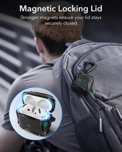 ESR for AirPods 4 Case, Compatible with AirPods 4th Generation Case (2024), Compatible with MagSafe, Powerful Drop Protection, Magnetic Lid, Cyber Series, Black