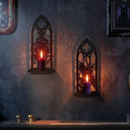 Zckjnoi Black Metal Gothic Wall Candle Sconces Set of 2, Raven & Snake Dark Academia Wall Decor with Tray for Taper & Pillar Candles, Fantasy Medieval Whimsical Halloween Victorian Pagan Wall Art