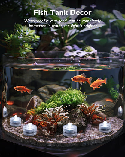 Homemory 12pcs Mini Submersible LED Lights, 150+Hour Waterproof Small Tealight Candles,Battery Operated Underwater EFX Light for Vase,Pool Pond,Halloween Lantern Decor