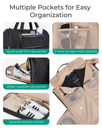 BAGSMART Garment Bags for Travel, Convertible Travel Garment Duffle Bag Suit Bags for Women, 2 in 1 Garment Bags with Shoe Compartment, Beige