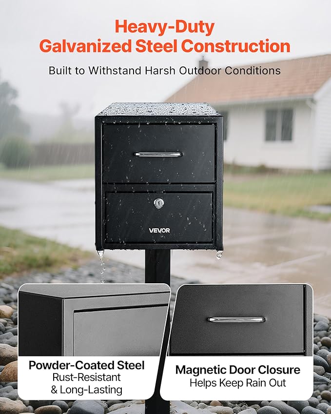 VEVOR Post Mount Mailbox, Anti-Pry & Anti-Theft Mailboxes for Outside, Heavy Duty Lockable Mail Box with Magnetic Door, Weather-Resistant Metal Post Box for House Outside 21.06 x 10.63 x 11.22 in