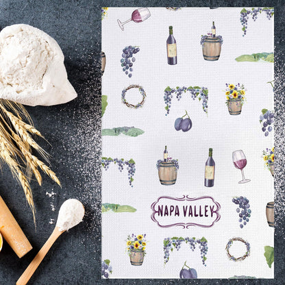 JNIAP Napa Valley Kitchen Towel Wine Glass and Vineyard Towel Napa Valley Lovers Gifts Napa Valley Theme Gifts (Napa Valley kt)