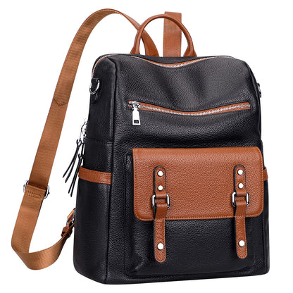 Over Earth Genuine Leather Backpack Purse for Women Fashion Shoulder Bag Ladies Crossbody Handbag(O188E Black/Brown RP)