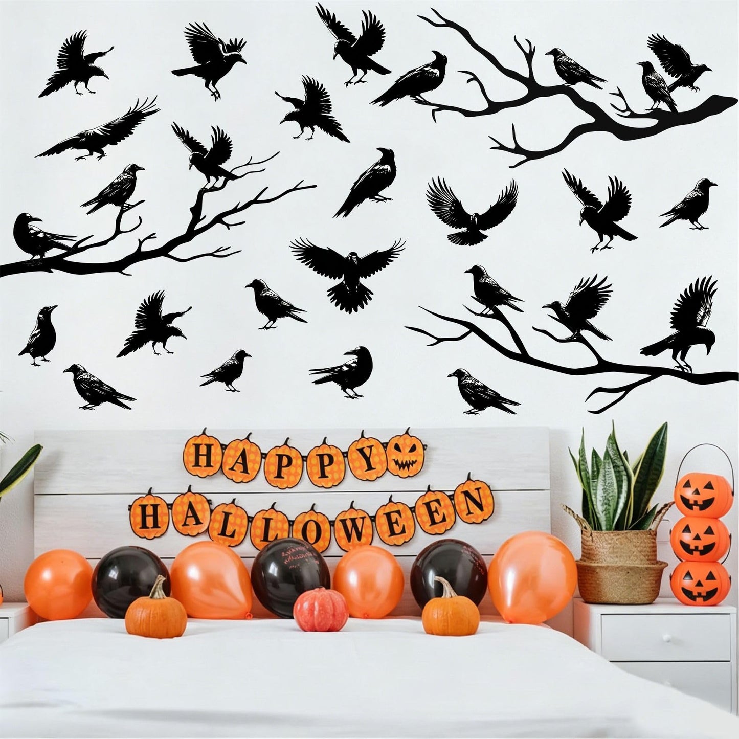 Halloween Raven Wall Decal Sticker Black Crow Window Cling Stickers Removable Tree Branch Wall Decals Peel and Sticker Home Office Glass Decor