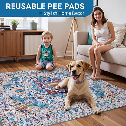 Washable Dog Pee Pads - 2 Pack， 40x26 Inch Large Reusable Absorbent Waterproof Puppy Potty Training Pads, Non-Slip Leakproof Whelping Pet Boho Mat for Crate, Playpen， Kennel & Indoors