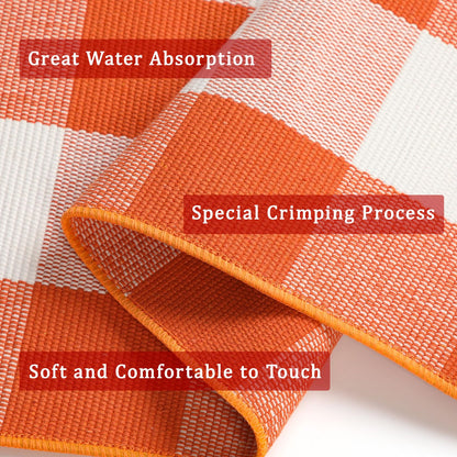 WAYYE Buffalo Plaid Outdoor Rug 3x5 Ft Orange and White Checkered Area Rug Halloween Washable Doormats Fall Indoor Outdoor Rugs for Layered Front Door Mats, Porch, Entryway, Kitchen, Farmhouse