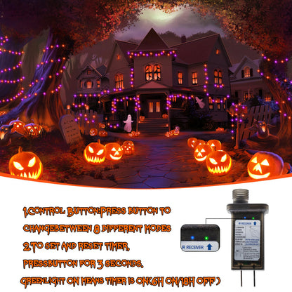 2 Pack Halloween Fairy Lights Plug in, 33Ft 100 LED Micro Starry String Lights with Remote Timer 8 Modes, IP68 Full Waterproof Twinkle Lights for Indoor Halloween Decor (Orange Purple)
