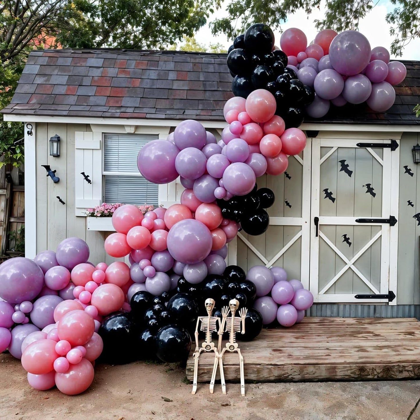 Halloween Balloon Arch Garland Kit,Black Pink Purple Ghost Foil Pumpkin Ghost Balloons for Family Halloween Party Background Classroom Decorations Cosplay Theme Party