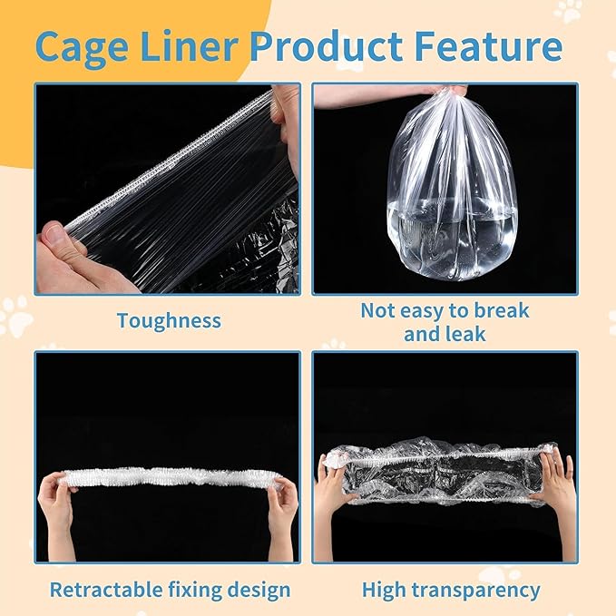 Disposable Cage Liner Bags (50-Pack) – 34'' X 22'' Clear Plastic Rabbit Cage Liners, Leak-Proof Toilet Film for Bunny, Guinea Pig, Hamster, Hedgehog & Small Animals – Universal Crate Tray Covers for