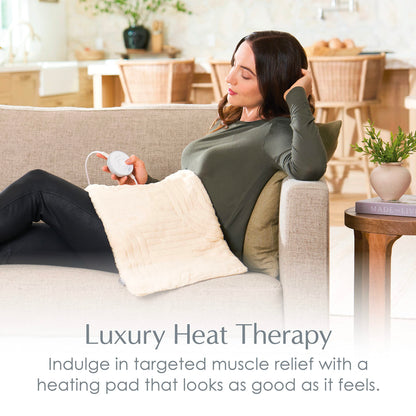 Pure Enrichment PureRadiance Luxury Heating Pad for Cramps, Back, Neck, & Shoulder Pain Relief, Patented Design, Soft Faux Fur & Micromink, 6 Heat Settings, Machine Washable, 12”x24”(Cloud)