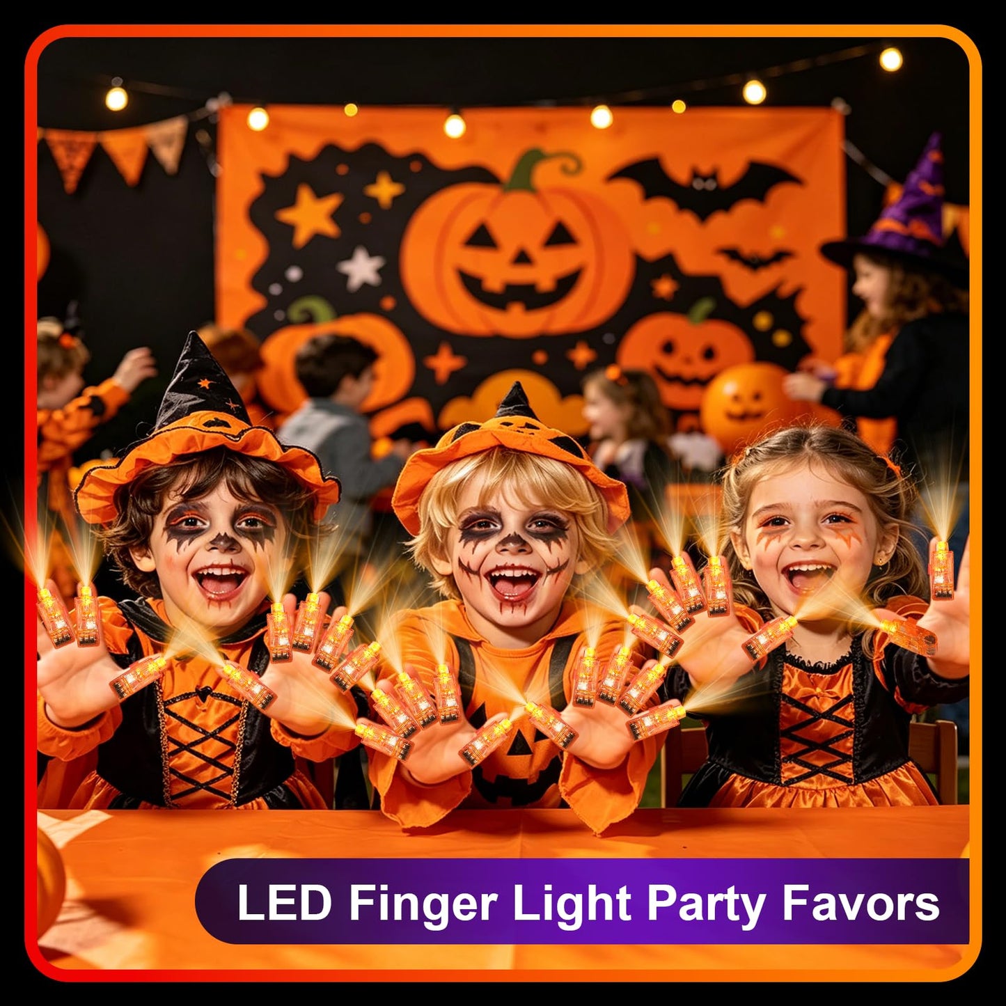 Mikulala 100pcs Finger Lights, Glow in the Dark Orange Flashlights Party Supplies, Halloween Party Favors for Kids, Goodie Bag Stuffers Classroom Prizes Carnival Birthday Concert Accessories