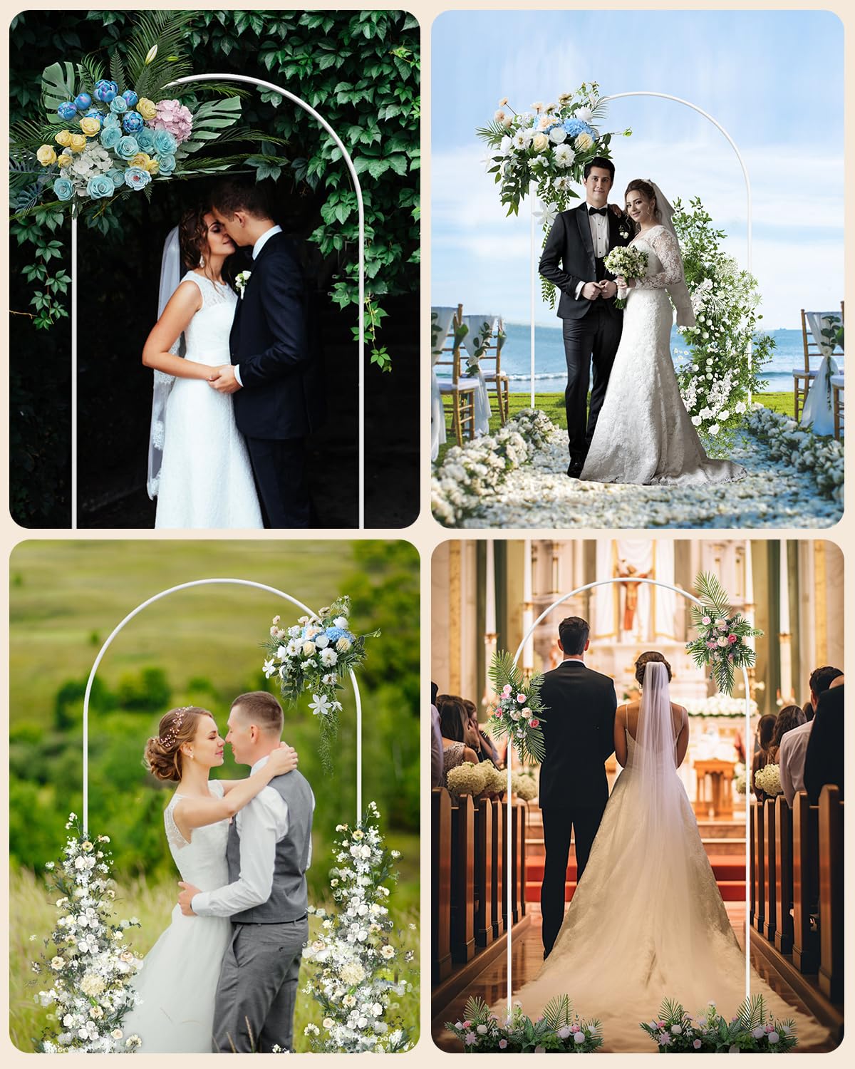 AEPOALUA Wedding Arch, Metal Arch Backdrop Stand, Balloon Arch Stand Wedding Frame for Ceremony Decoration (White, 6FT, 5FT, 4FT Arch Backdrop)