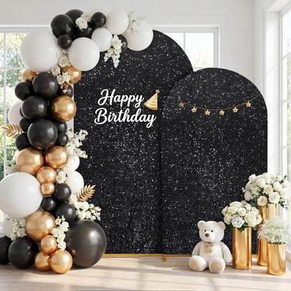 Wedding Arch Cover Set of 2 Glitter Sequin Fitted Arch Stand Covers for Halloween Party Bridal Shower Photo Balloon Arch Covers (7.2FT, 6FT, Black)