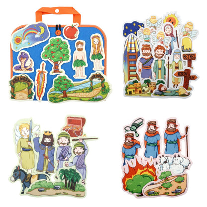 CHEFAN 4 Pack Felt Board Bible Stories Set, Flannel Board Stories Include Adam and Eve, Jacob's Ladder, Moses and The Burning Bush, Balaam and The Donkey, Precut Flannel Graph Bible Toys for Kids