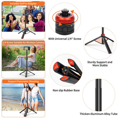 UURig Extendable Selfie Stick Tripod for GoPro Max Hero 10 9 8 7 6 5 4, DJI Osmo Action, Insta 360 One R and More Action Camera（50.7''）