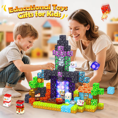 200PCS Magnetic Blocks - Build Mine Magnet World, Magnetic Building Blocks for Kids Ages 4-6 6-8 8-12, STEM Educational Sensory Toys for Boys & Girls, Birthday Toys Gifts for Kids