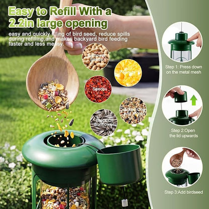 Squirrel Proof Bird Feeders for Outdoors Hanging, Metal Squirrel Proof Bird Feeder with Gravity Protection, 3LB Large Capacity Wild Bird Feeders for Outside Finch, Cardinal, Blue Jay (Green)