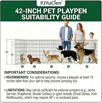 PJYuCien Dog Playpen with Top Cover and Bottom Pad - Metal Foldable Exercise Pen, 8 Panels 42" H x 24" W Indoor Outdoor Pet Fence Puppy Crate Kennel, Gray