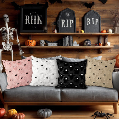 Lanpn Halloween Pillow Covers 18x18 Set of 2, Ghost Throw Pillowcases Soft Plush Faux Fur Wool Decorative Pillow Cover 18x18 Cushion Covers for Sofa Couch Chair Bed Halloween Home Decor (Black)
