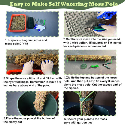 chicarry Moss Pole DIY Kit, 13.2ft Metal Moss Pole for Plants Monstera, 4Pcs 8.3in×3.3ft Steel Moss Pole Mesh with Plier, Cable Ties, Sphagnum Moss Pole (13.2ft Wire Mesh with Plier)