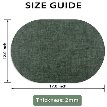 BARTHKIT Placemats Set of 6 - Washable Heat Resistant Table Placemats - Wipeable Faux Leather Oval Place Mats, Waterproof Table Mats for Dining Table, Green