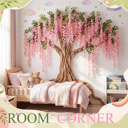 Suncalla Classroom Tree Bulletin Board Set DIY 3D Classroom Ceiling Wall Decor with Kraft Paper & Mounted Traceless Hooks for Jungle Safari Hawaiian Luau Party Supplies (Wisteria)