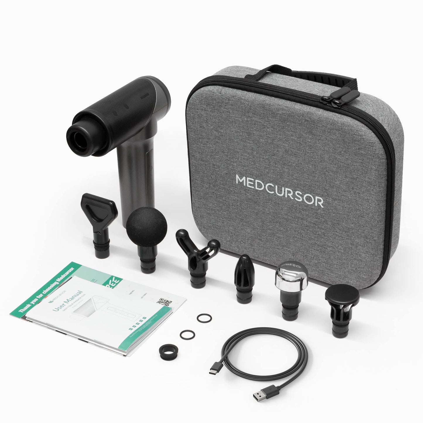 Medcursor Massage Gun, High Intensity Brushless Motor, Handheld Percussion Deep Tissue Massager with 6 Massage Heads for Sore Muscle and Stiffness, FSA and HSA Eligible, Gifts for Father/Dad (Gray)