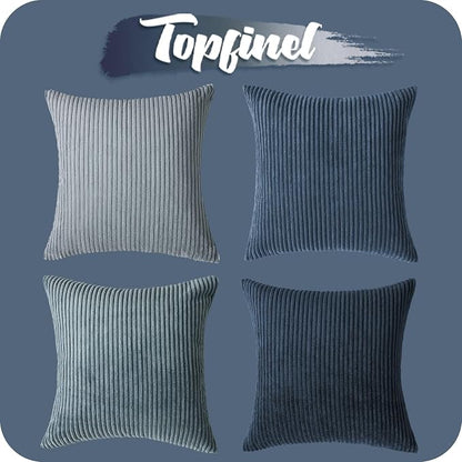 Topfinel Decorative Throw Pillow Covers Cushion Cases, Set of 4 Soft Velvet Modern Double-Sided Designs, Mix and Match for Home Decor, Pillow Inserts Not Included (12x12 inch, Blue)