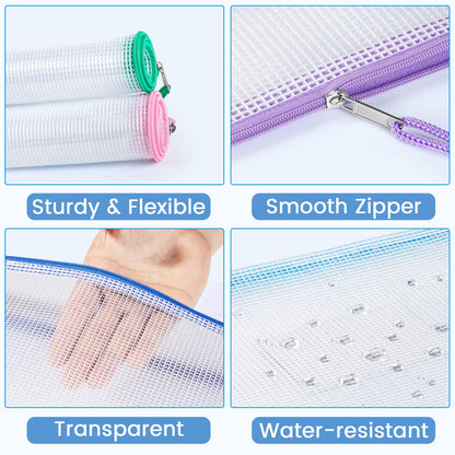 Sooez 32 Pack Mesh Zipper Pouch Bags, A4 Letter Size, Zipper Bags with Label Pocket, Waterproof Bag for Classroom Organizer, School Office Teacher Supplies, Storage Pouches for Board Game Toy Storage