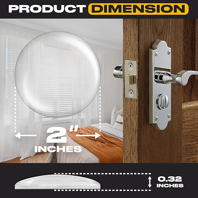 Clear Door Stoppers - Medium 2" (12 Pack) - Door Stoppers for Wall with Strong Back Adhesive - Quiet and Shock Absorbent Silicone Wall Protectors from Door Knobs - Protects Every Surface