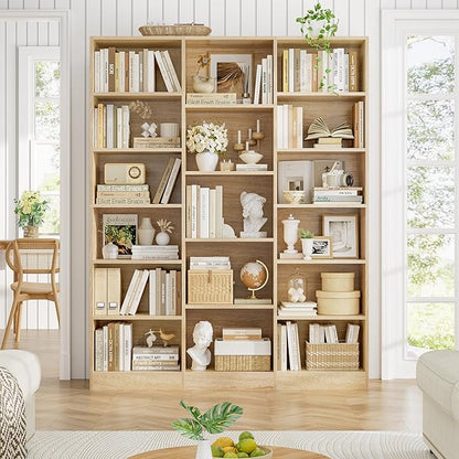 FACBOTALL Triple Wide Bookshelf, 6 Tier Large Bookshelf, Bookcase with 17 Open Display Shelves, 74'' Tall Bookcases and Bookshelves for Living Room, Home Office, Library, Light Oak