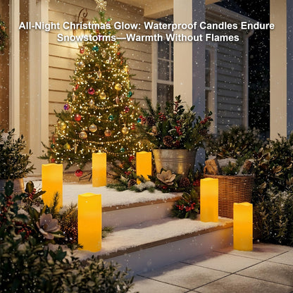 Amagic 2 Pack 5"x12" Outdoor Plastic Electric flameless Candles with Remote Control and Timer, Battery Operated Flickering LED Pillar Fake Candle for Home, Wedding Decor, Ivory