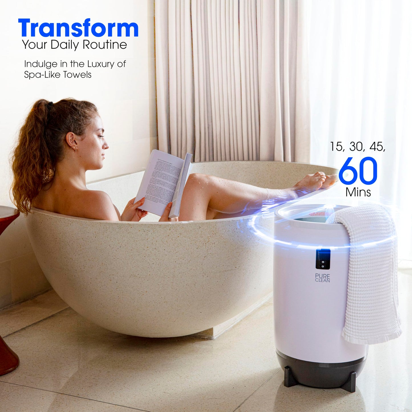 PURE CLEAN Towel Warmers Bucket, with Customized Fragrance for Spa and Bathroom, Luxury Towel Heater Gifts for Him & Her, Auto Shut Off, Fits 2 Large Towels, Blankets, Bathrobes, PJ's (Taupe)