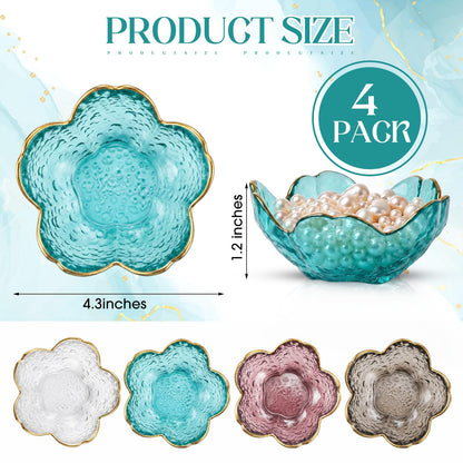 LOYIM 4 Pack Glass Jewelry Dish Small Flower Ring Holder Trinket Tray for Earrings Key Vanity Decor for Women Wedding Gift