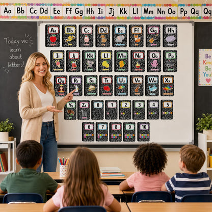 Composition Alphabet Bulletin Board Set ABC Alphabet Poster Classroom Decor Composition Letters 0-10 Numbers Bulletin Board Educational learning posters for School Office Home Chalkboard Wall Decor