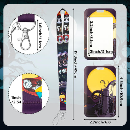 C1krint Halloween Lanyard Card Holders - 4 Set Cartoon Skull Neck Lanyard Strap with ID Badge Holder Horror Jack and Sally Christmas Card Case for Halloween Nurse Students Teachers Office Staff Supply