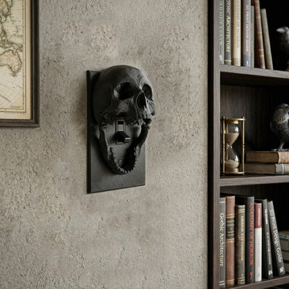 Gothic Skull Light Switch Cover - Goth Skeleton Lightswitch Outlet Plate Cover, 3D Printed Fun Single Toggle Standard Size for Bedroom Home Halloween Wall Decor, Black