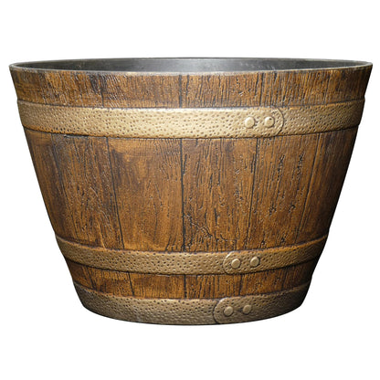 Classic Home & Garden Whiskey Barrel Planters - Wooden Finish Flower Planter Pot - Decorative Garden Pots - Indoor & Outdoor Resin Planters - Weather-Resistant Planting Pots (15” Oak Brown, Pack Of 1)