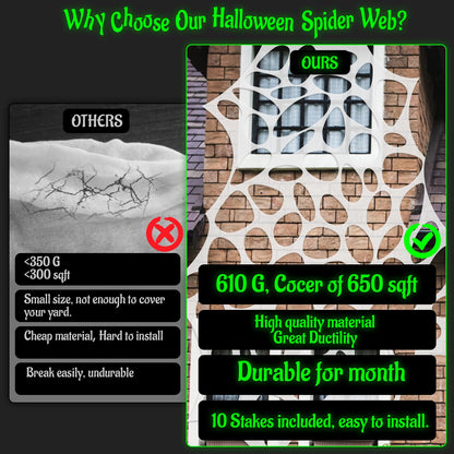 Homgaty Giant Halloween Spider Web, 650sqft Stretchy Beef Netting Halloween Spider Web Outdoor Decoration Cut-Your-Own Netting Spiders Webbing for Halloween Decor, Yard, Roof, Garden, MRPTDE1586
