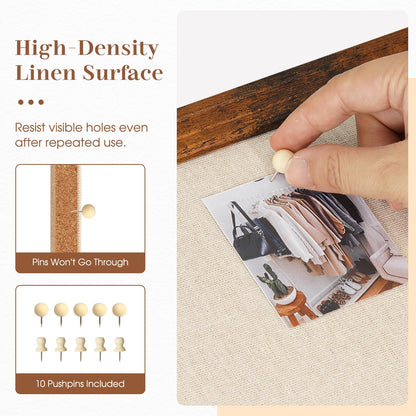 DOLLAR BOSS Linen Bulletin Board 36" x 24", Decorative Cork Boards for Walls with White Wood Frame, Premium Fabric Pin Board for Office, Home & School Room Decor, Brown