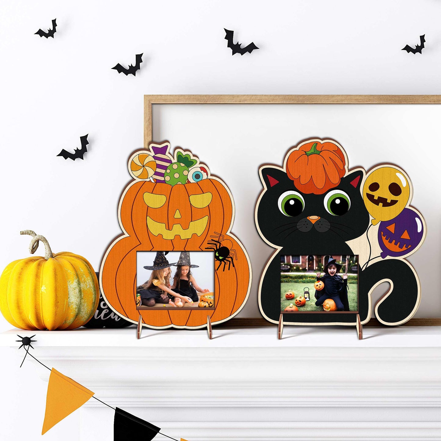Moon Boat 18PCS Halloween Crafts for Kids Picture Frame Kit DIY Wooden Crafts Painting Your Own Hallowmas Activities Party Supplies