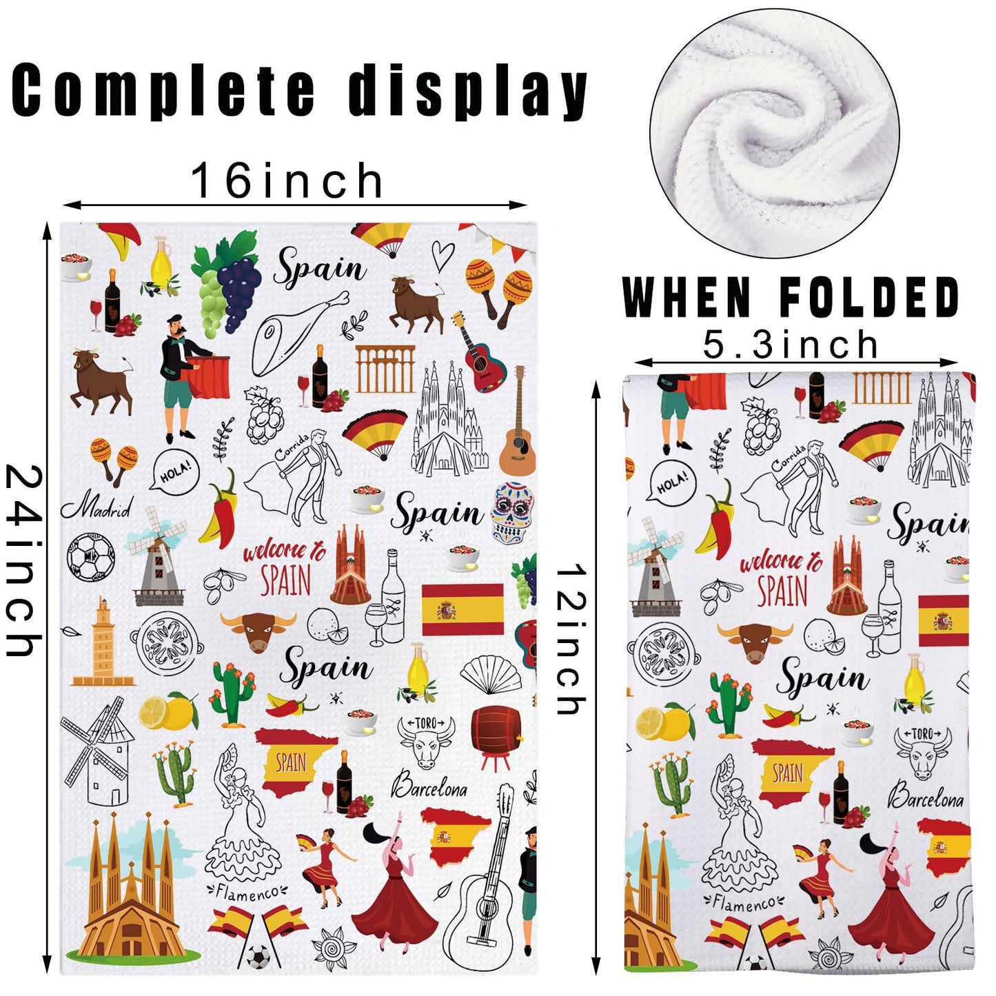JNIAP Spain Kitchen Towels Spain Lover Gift Spanish Kitchen Towels Spain Dish Towel Spain Themed Gift Espana Gifts (Spain KT)