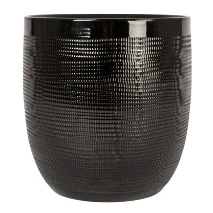 Creative Co-Op Embossed Textured Stoneware Planter, Matte Black