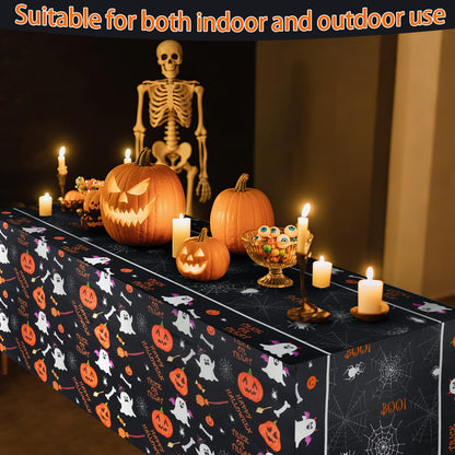 xbaiyanr 6FT Halloween Tablecloth,Pumpkin Spider Web Ghost Table Cloth for Halloween Party Decorations,Table Decor Indoor Outdoor Birthday Party Supplies(Black)