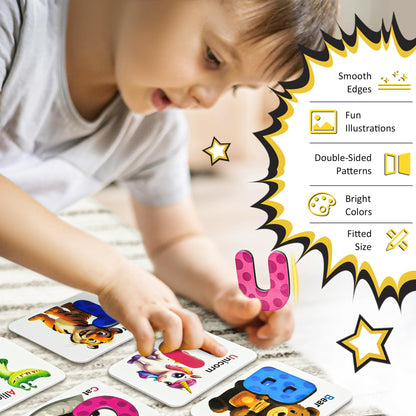 Magnetic Numbers and Alphabets Flash Cards Set - ABC Letters and Numbers Animal Pattern Board Matching Puzzle Games for Group Play, Montessori Educational Toys for Preschool Kids Age 3 4 5 Years