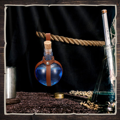 Baderke 3 Set 8 oz Plastic Potion Bottle with Cork Stopper Cosplay Accessories with Leather Belt Witch Cosplay Props Decorative Round Spherical Bottles for Halloween Party Decorations (Coffee)