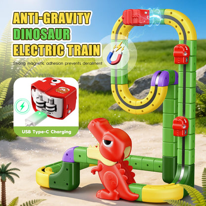 SnapGlowz Upgrade Magnetic Train Set: 188PCS 3D Infinity Racer Electric Train Set for Kids Flexible Cube Track Anti-Gravity Dinosaur Train Toys Gifts for 3 4 5 6 7 8-12 Year Old Boys Girls